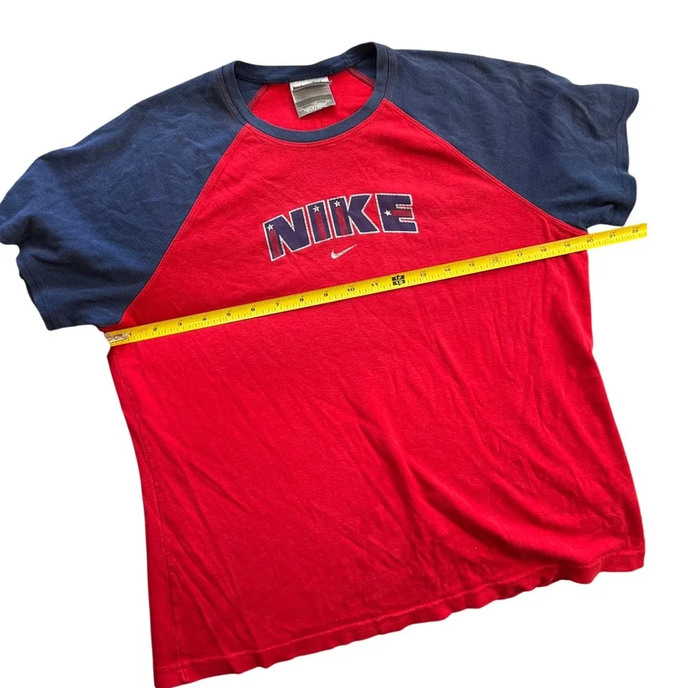 Vintage 1990's Nike‎ T Shirt Mens XL Red Blue Spell Out Logo USA Stars Vintage